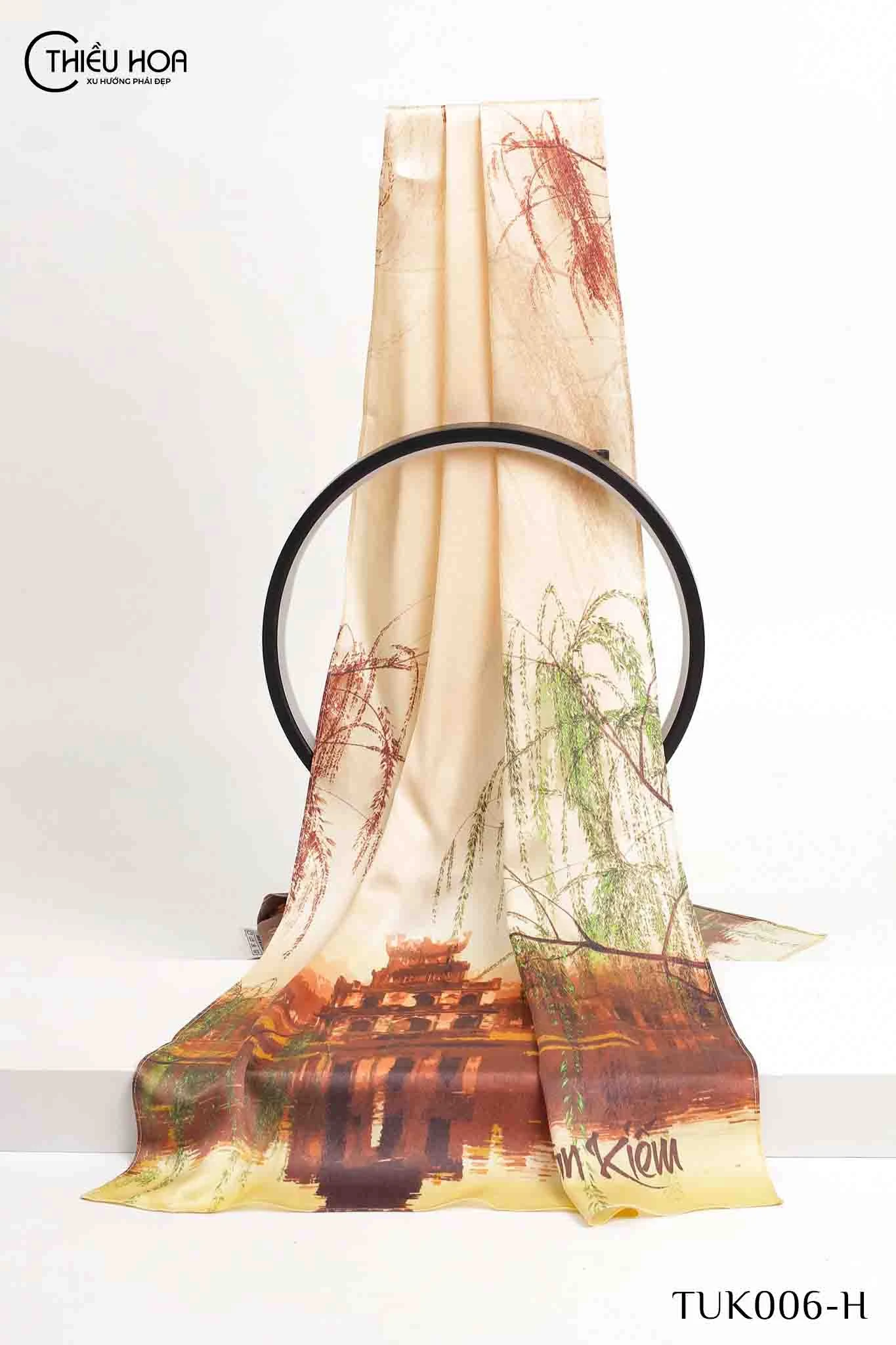 Khăn Lụa Tơ Tằm Liễu Rủ Hồ Gươm TUK006 - Khăn Choàng Thiều Hoa