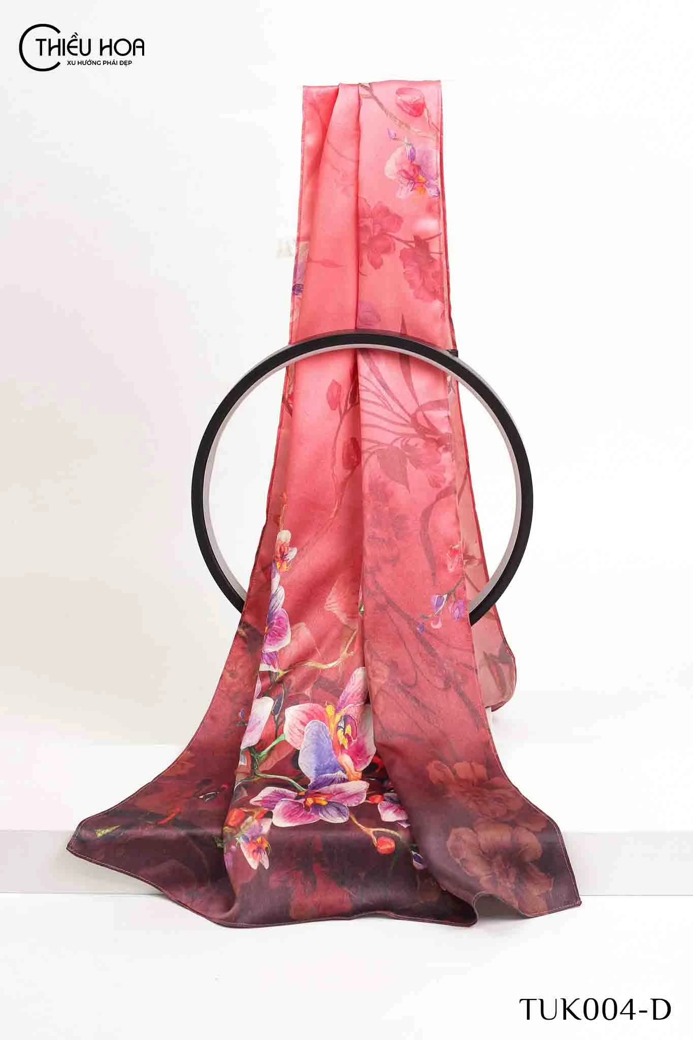 Khăn Lụa Tơ Tằm Hoa Lan Hồ Điệp TUK004 - Khăn Choàng Thiều Hoa