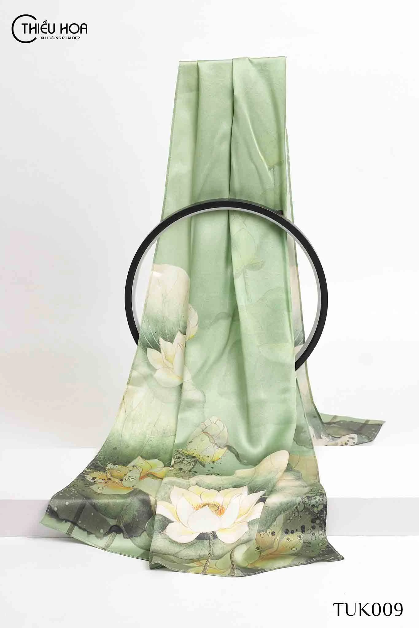 Khăn Lụa Tơ Tằm Sen Vàng Trường Thọ TUK009 - Khăn Choàng Thiều Hoa