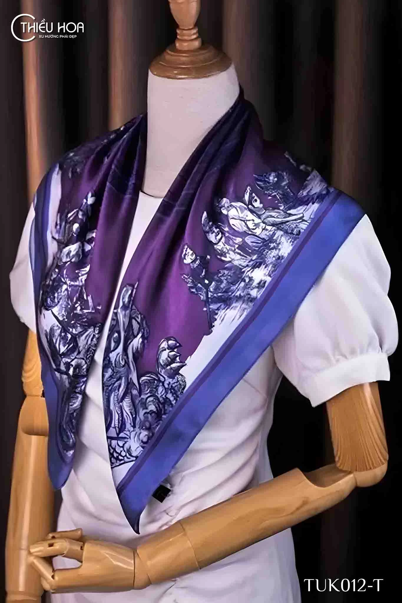 Khăn lụa tơ tằm Trống Đồng Đại Việt TUK012 - Khăn Choàng Thiều Hoa