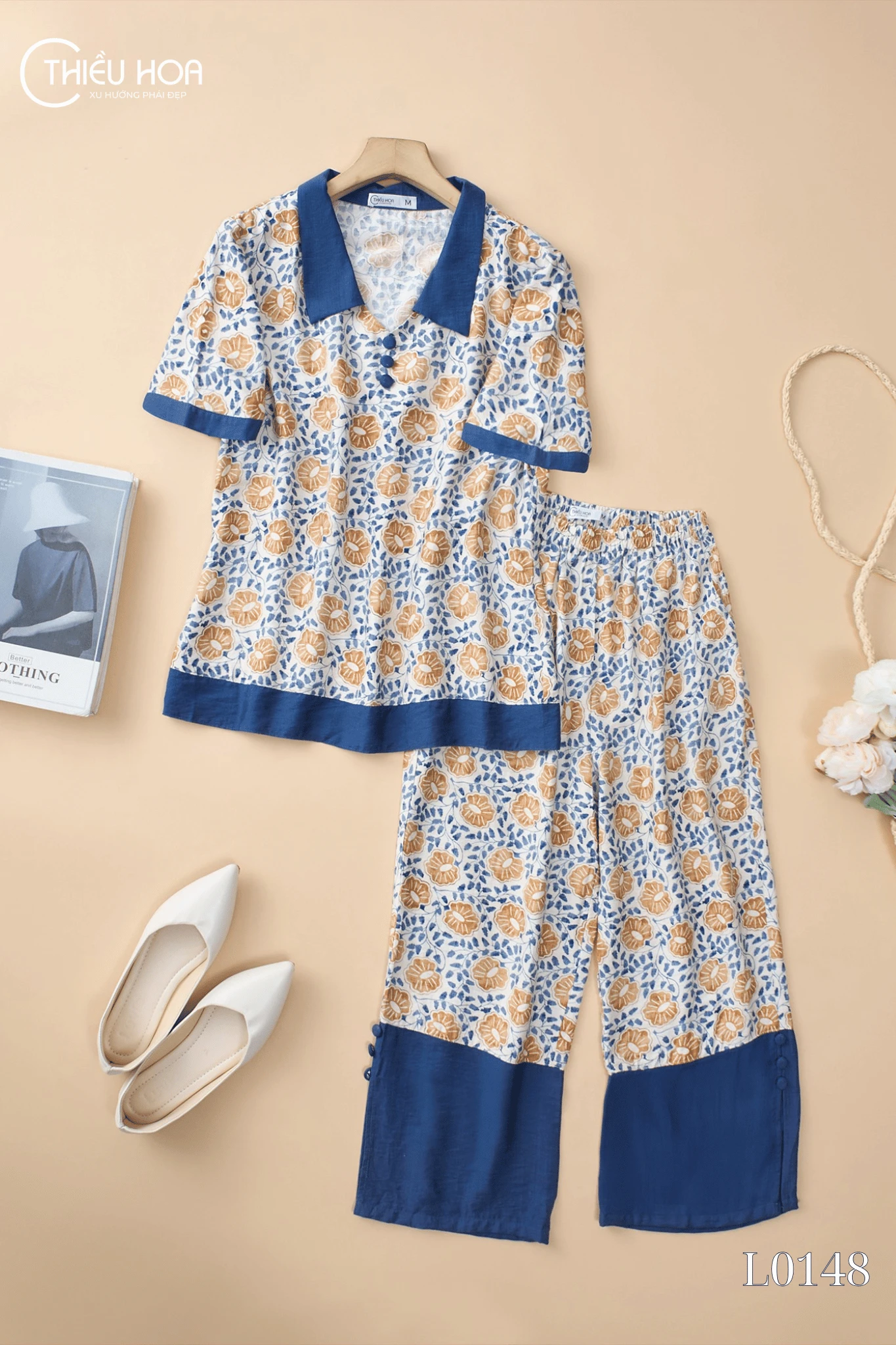 Đồ Bộ Trung Niên Thiết Kế Thoáng Mát Chất Liệu Linen Gân Hàn Mịn Mát Thương Hiệu Thiều Hoa DB5L0148