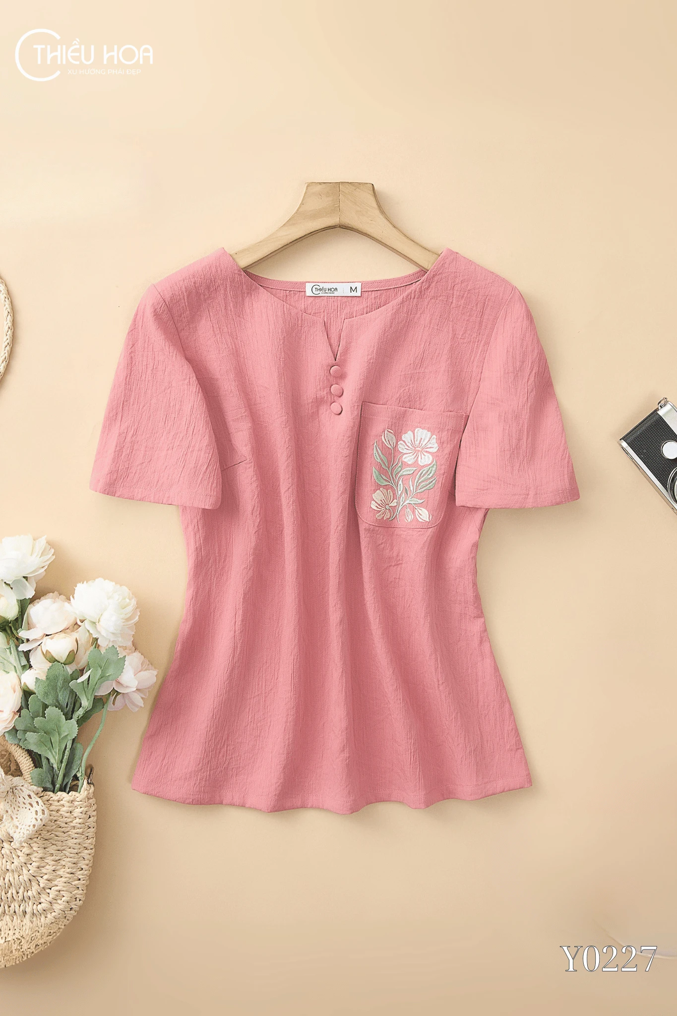 Áo Linen Thun Thiết Kế AN5Y0227 - Áo Trung Niền Thiều Hoa