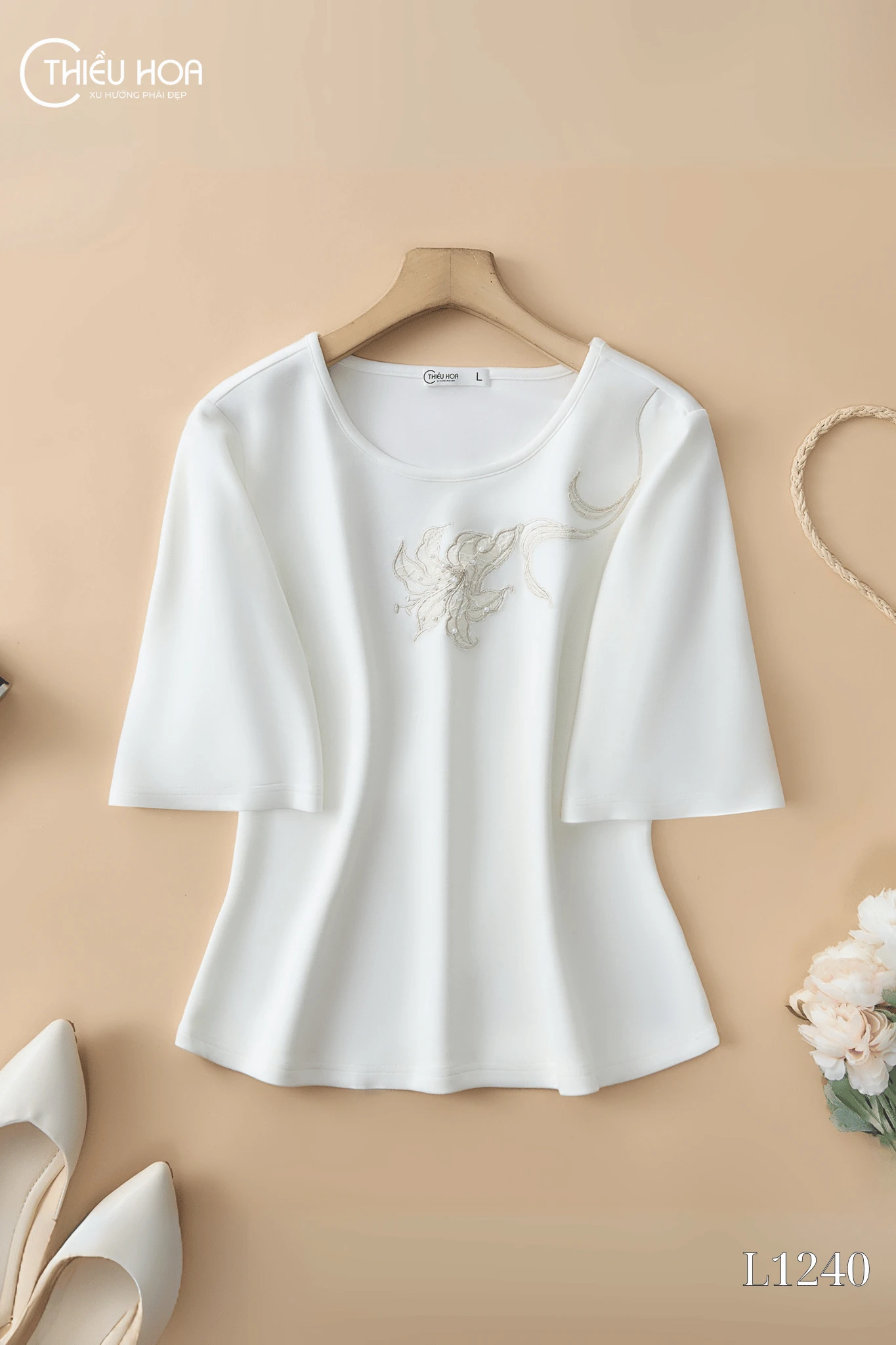 Áo Thun Thêu Cao Cấp Thiết Kế AN4L1240 - Áo Trung Niên Thiều Hoa