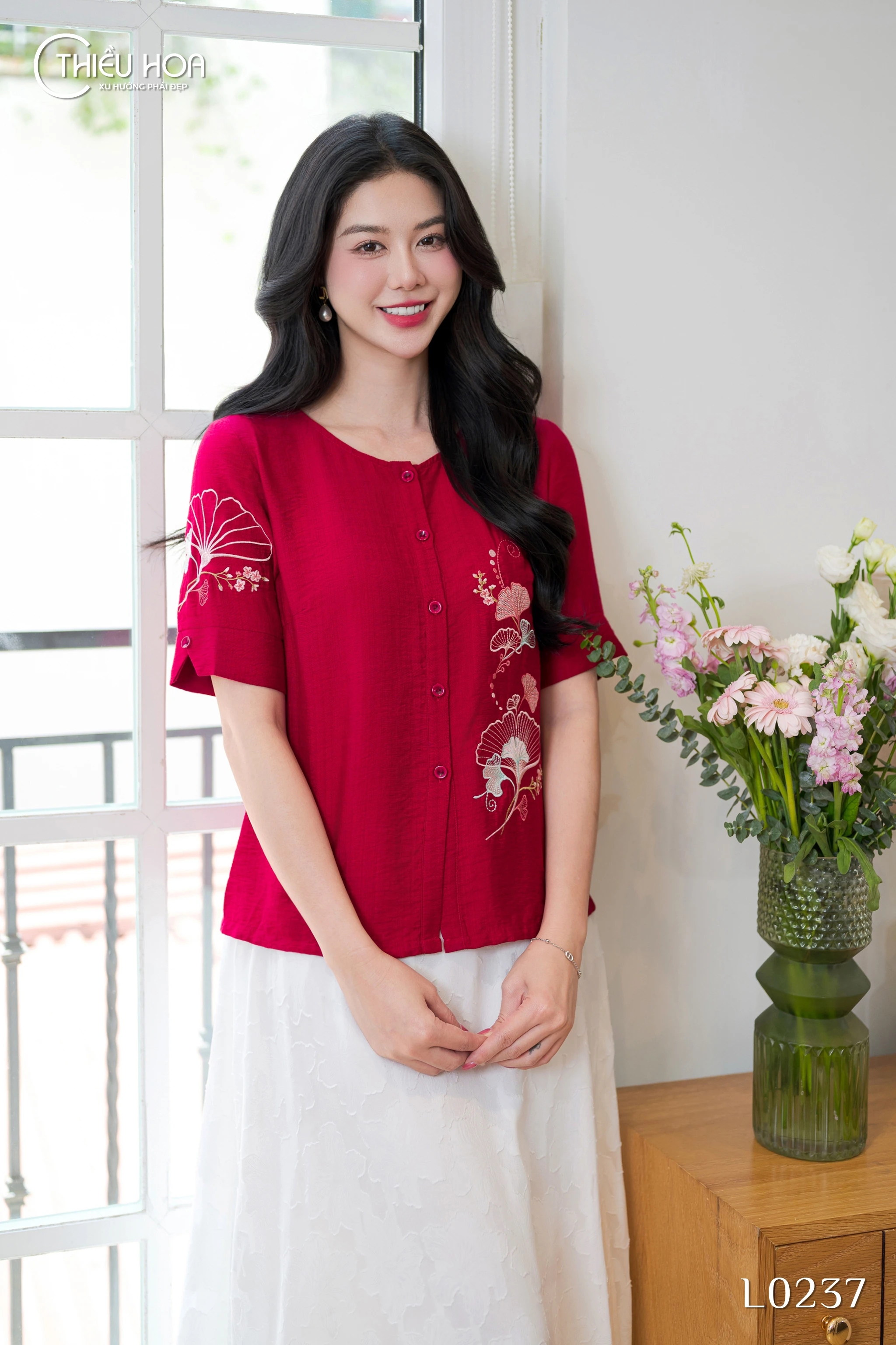 Áo Tơ Xước Thiết Kế AN5L0237 - Áo Trung Niên Thiều Hoa